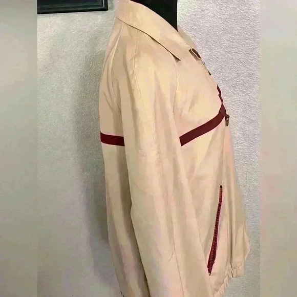 VINTAGE 80s Aigner Beige  Cotton Blend Leather Details Windbreaker Jacket Size 8 - Picture 4 of 9